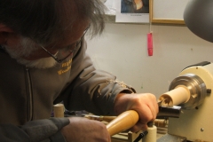 Douglas Stewart making a start on his projects, Douglas was to make wooden bells.