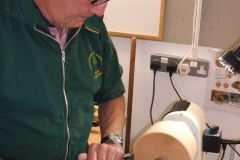 Dave Line was to make a small bowl from a piece of Ash, here he can be seen taking the first cuts.
