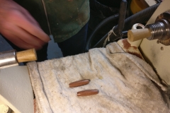 For pressing the pen part together, Dave has used a couple of bits of wood held in the lathe as a jig.