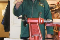 The parallel clamp required some specialised tools, one of which is the tool he is showing, it's a threading tool.