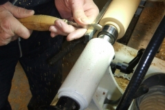 Here David can be seen cutting the spigot on the stem to fit the base.