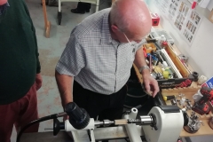 Here we have Bob Chisholm as he starts his pen making, Bob was using recycled oak.