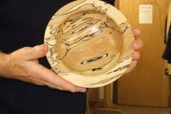 The smaller of the 2 spalted beech bowls that Geoff made, Geoff told the members he needed a lot of sealer on the soft areas.