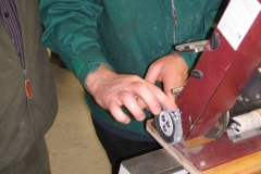 David Hay working on the fibre wheel with a gouge.