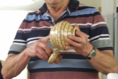 Here we have Dave Line, Dave made a couple of items, here he is showing his segmented vase with lid.