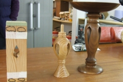 This picture shows the part made item (left), the stem to another compote (middle) and a completed compote (right).