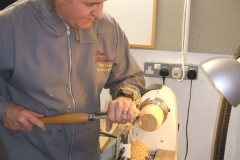 David Hutcheson,  Wooden fruits. David was to make an apple from a piece of Ash, this was David's 2nd time on the lathe as a demonstrator.