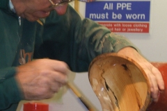 The bowl would now be sealed, rubbed back with wire wool and a coat of Melamine applied and buffed.