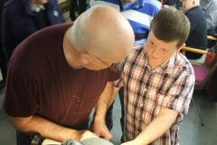 Here David is explaining to a very young enthusiast the art of woodturning.