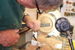 Dave starts the shaping of the inside of the bowl.