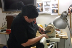 Free turner Vicky Pocock as she makes a start on a small Sycamore bowl.