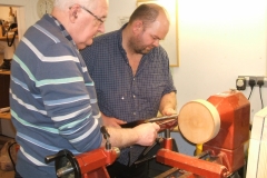 Also first time on the lathe, Richard Comfort being mentored by John Ruickbie.