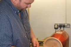 Richard sanding the inside of his Elm bowl.