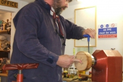 He was to make a Quaich, here he can be seen mounting the blank.