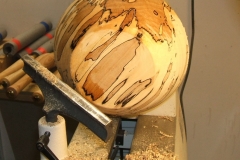 The outside of Geoff Potters spalted beech bowl now sanded and sealed.