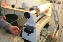 Here Errol is about to start the lathe after positioning the long hole boring tool to start the hole.