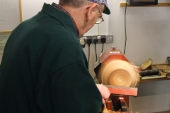 Here am I making the first cuts on the outside of my Lime bowl.