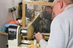 Bob Chisholm now making the chuck recess on the base of his bowl.