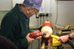 My bowl nears completion on the outside, here I'm sanding the chuck recess.