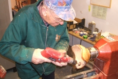 Here I can be seen sanding the inside of my bowl, again using the Powerlock system.