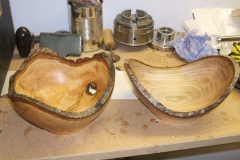 The one on the left was the one I made tonight, it's a piece of lime from the crux of a branch.The one on the right I made as an example , it's made from a half log of Elm.