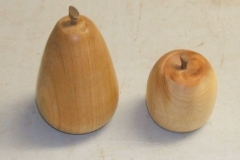 These are Douglas Stewart's completed fruits, the Cherry wood Pear and the Yew wood Apple.