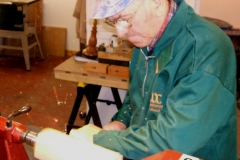 The first job was to make the blank round, here I'm using a 3/8th bowl gouge to bring the blank to a cylinder.