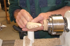 David Hobson's Zebrano pear taking shape, here he can be seen doing the final sanding.