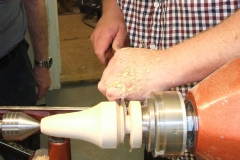 Richard Comfort working on the base of his pear.