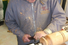 Here we have Bill Munro as he makes a start on his lamp base, Bill was to make his lamp from a single piece of wood.
