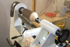 Here we have Mike Day as he starts to make wooden mushrooms.