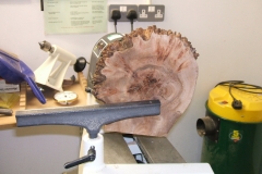 This is Richard Comfort's elm blank mounted ready to start.