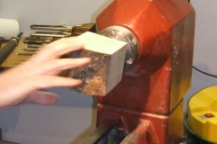 This is Mark Sutton's blank being mounted on the lathe, the wood is Sycamore, and Mark would demonstrate the making of a Japanese style tea bowl,
