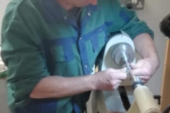 Here David is sanding a pair of Purple heart  pen barrels.