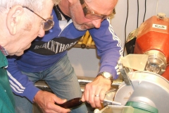 Her one of the members was re-grinding the bevel on a bowl gouge to remove the wings.